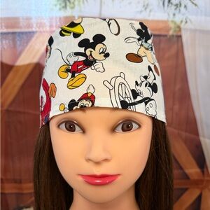 Mickey Mouse Cartoon Print Scrub Cap - White with Red, Yellow, Black